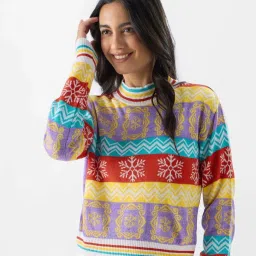 The Souled Store Multicolored Printed Sweater image 1