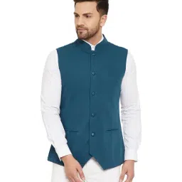 Hypernation Teal Regular Fit Nehru Jacket-picture-13