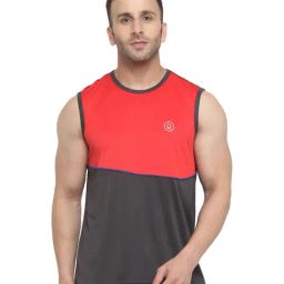 Chkokko Red & Grey Regular Fit Colour Block Sports T-Shirt-image-42