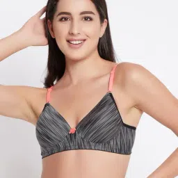 Clovia Black & Grey Geometric Pattern Push-up Bra-image-6