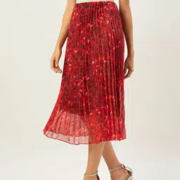 Anvi Be Yourself Red Floral Print A-Line Skirt-image-26