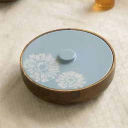 Ellementry Blossom Brown & Blue Wood Chapati Box With Lid - Set of 1-image-14