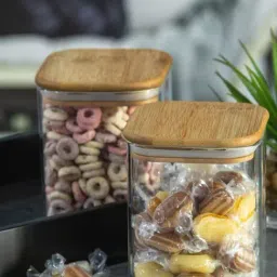 Goodhomes Transparent Glass Storage Jar with Wooden Lid - Set of 2 (0.95L)-image-100