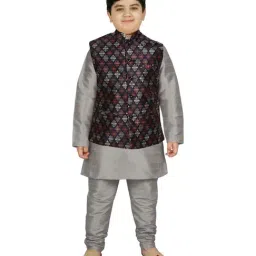 SG Yuvraj Kids Navy & Grey Printed Full Sleeves Kurta Set-image-68