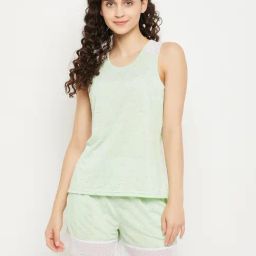 Clovia Green Top With Shorts-image-47