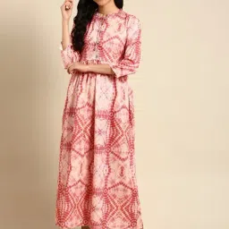 SHOWOFF Pink & Beige Tie & Dye A Line Kurta-image-81