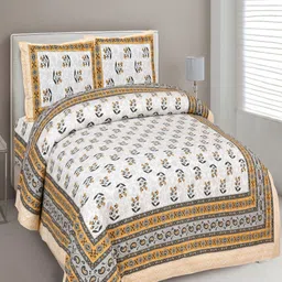 Bombay Spreads Yellow & Off White Floral 180 TC King Bedsheet with 2 Pillow Covers-image-78