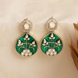 Zaveri Pearls Green Meenakari Dazzling Stones Kundan Dangle Earrings-ZPFK17323 image 1
