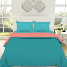 Spaces Everyday Solid Teal & Peach 144 TC Cotton Double Bed Quilt-image-48