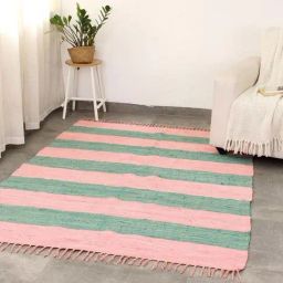 House This Varkala Stripes Pink & Green Cotton Floor Rugs-picture-21
