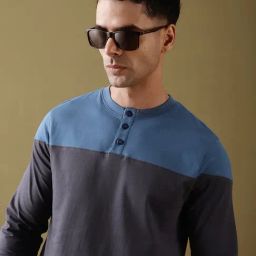 Dillinger Blue 100% Cotton Regular Fit Colourblocked T-Shirts-image-49
