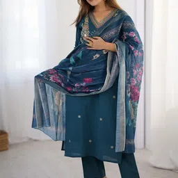 KALINI Women Embroidered Kurta with Pyjamas & With Dupatta-image-52