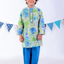Lil Drama Boys Multicolor Floral Print Full Sleeves Kurta With Pyjamas-image-30