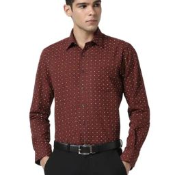 Van Heusen Maroon Cotton Slim Fit Printed Shirt-image-78