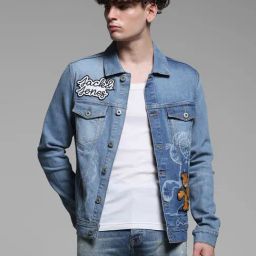 Jack & Jones Blue Cotton Regular Fit Printed Denim Jacket-image-72