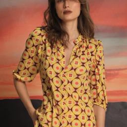 RAREISM Yellow Polyester Printed Three-Quarter Sleeves Top-image-42