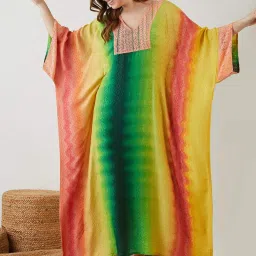 The Kaftan Company Green & Yellow Printed Kaftan image 1