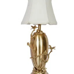 FOS LIGHTING Golden Bird And Twig Table Lamp With Scalloped Cream Shade image 1