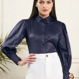 Style Quotient Women Grey Satin With Full Sleeves Formal Shirt-15