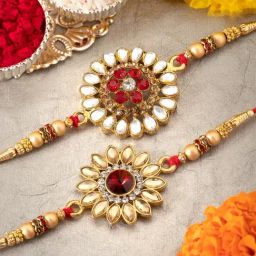 Peora Multicolored Kundan & Crystal Stone Rakhi with Roli Chawal Greeting Card (Set of 2 Rakhi)-image-80