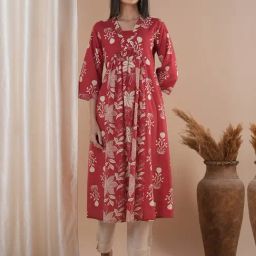 KAMI KUBI Red Cotton Floral Kurta kurtis-picture-23