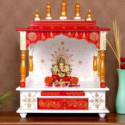 HOMIVA Red & White Handcrafted Wooden Decorative Mandir For Puja Room Home Temple-picture-20