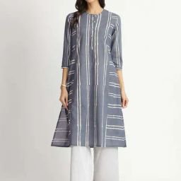 Pink Fort Grey Cotton Straight Fit Striped Kurtas-picture-20