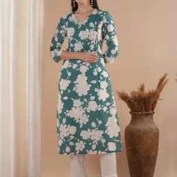 KAMI KUBI Blue Cotton Floral Kurta kurtis-image-98
