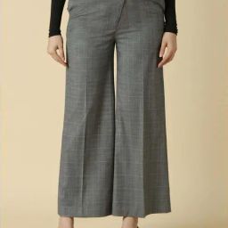 Allen Solly Grey Chequered Flared Pants-image-60