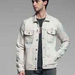 Jack & Jones Beige Cotton Regular Fit Denim Jacket-image-77