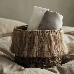 H&M Beige Seagrass Storage Basket With Tassels-picture-18