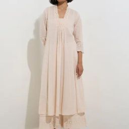 Zuba by Westside Beige Schiffli Design Cotton A-Line Kurta-picture-48