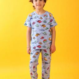 Anthrilo Boys Sky Blue Cotton Regular Fit Printed Pyjama Set-image-66