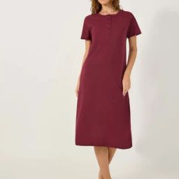 Styli Burgundy Regular Fit Night Dress-image-5