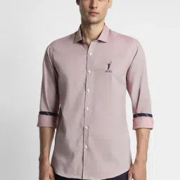 Peter England Pink Cotton Slim Fit Striped Shirt-picture-13