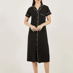 Styli Black Cotton Regular Fit Night Dress-picture-35
