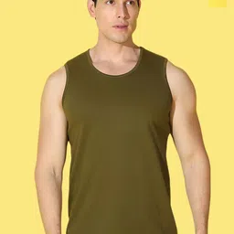 WOOSTRO Pack Of 2 Scoop Neck Ultra-Soft Gym Vests VWS26(98 YELLOW)(PLAIN OLIVE)-image-85