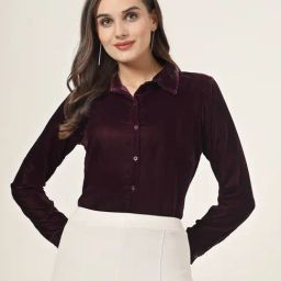 Style Quotient Women Wine Velvet Regular Fit Formal Shirt-image-36