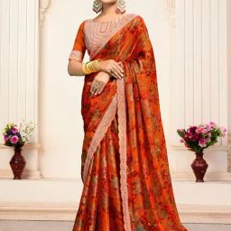 Saree Mall Orange Organza Self Saree with Blouse Piece-picture-29
