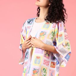 V-Mart Floral Printed Three-Quarter Sleeves Open Front Shrug-picture-8