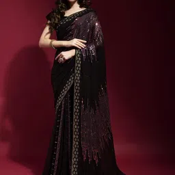 CaniBani Mauve Pure Georgette Sarees-image-80
