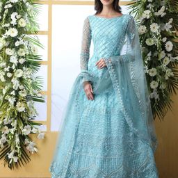APNISHA Women Ethnic Motifs Embroidered Net Fit & Flare Maxi Dress-image-67