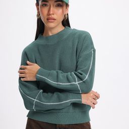glitchez Rib-N-Knit Drop-Shoulder Sleeves Pure Cotton Relaxed Fit Crop Sweater-image-77