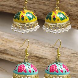 Anouk Set Of 2 Dome Shaped Meenakari Jhumkas-92