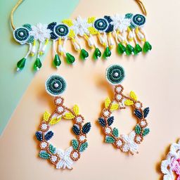Sangria Gold-Plated Stone Studded & Beaded Jewellery Set-21