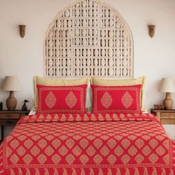 JAIPUR FABRIC Red Ethnic Motifs Printed Cotton 240 TC Bedsheet Set 2.74 m x 2.74 m-image-48
