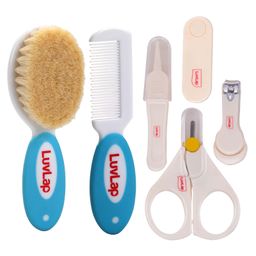 Luv Lap Baby Nail Grooming Set with Natural Soft Brush & Comb Set Pack of 4 - White & Blue-1