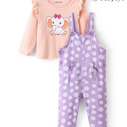 Babyoye 100% Cotton With Eco Jiva Finish Full Sleeves Inner T-Shirt & Dungarees Elephant Print - Orange & Blue-image-22