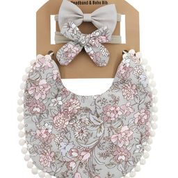 Bembika Baby Feeding Essential Baby Feeding Bib And Bow Floral- Grey-image-59