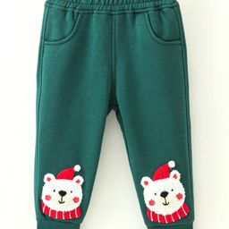Little Kangaroos Full Length Fleece & Wollen Pant with Bear Applique - British Green-image-99